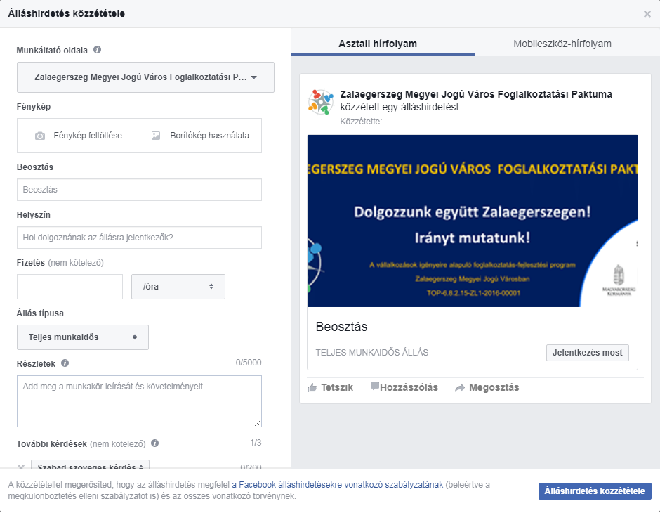 llshirdets adatainak megadsa a Facebookon